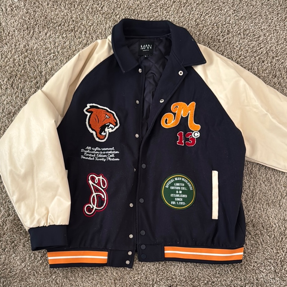 MAN Varsity Bomber Jacket - Black and Cream